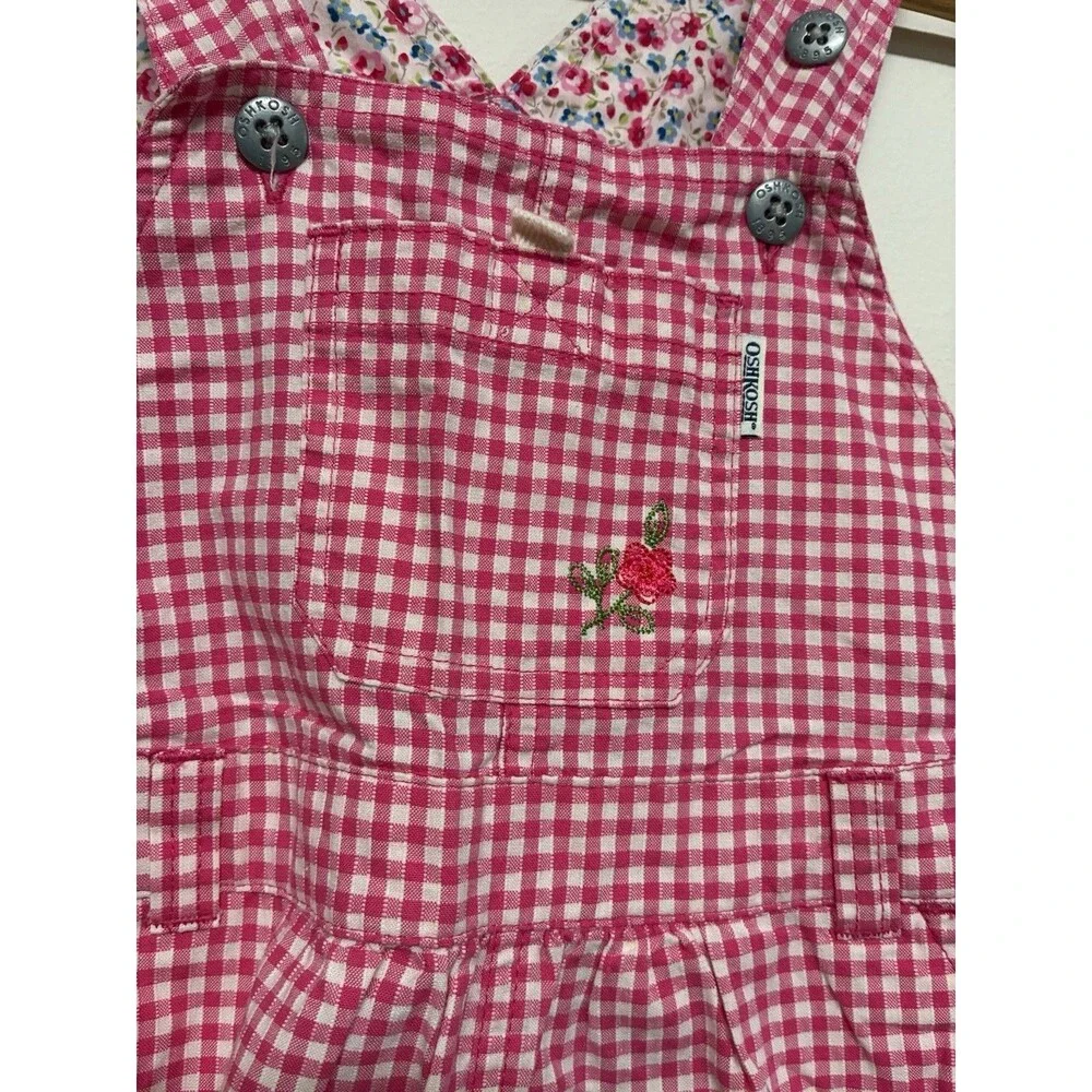 Vintage Oshkosh Girls Pink And White Picnic Overall Dress Size 5